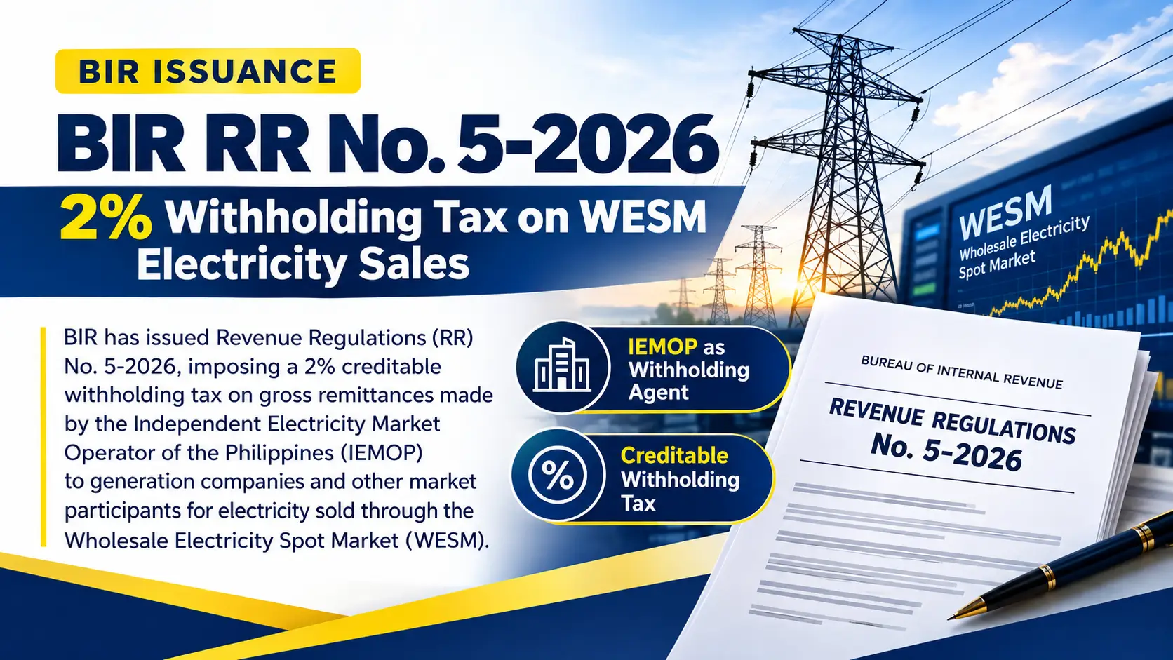 BIR RR No. 5-2026 imposing a 2% withholding tax on WESM electricity sales