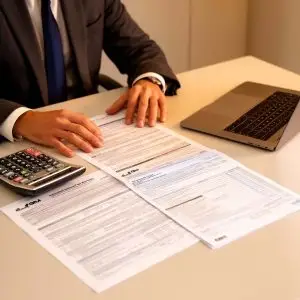 Accountant reviewing tax refund documents.
